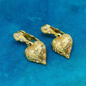 Vintage Weiss Heart Earrings with Aurora Borealis Crystals, Unsigned